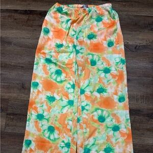 Urban Outfitters Orange and Green Floral Flare Pants